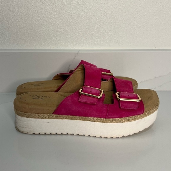 Clarks Collection Lana Beach Slide Sandals Pink Leather Platform Size 8.5 - Picture 7 of 11